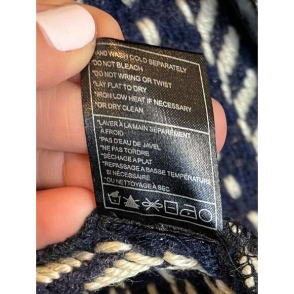 Cupcakes and Cashmere Tweed Fringed Knit Coat Navy Black White Fringe Size Small - Picture 9 of 11